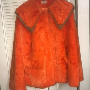 Faux Fur Sable Oversized Collar Coat in Orange.